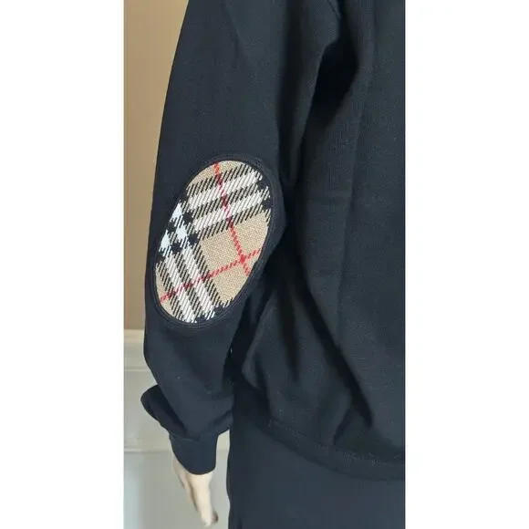 Burberry Dornoch Wool Black Elbow Patch Cardigan Sweater Small 8091030 NWT $860 - Picture 5 of 10